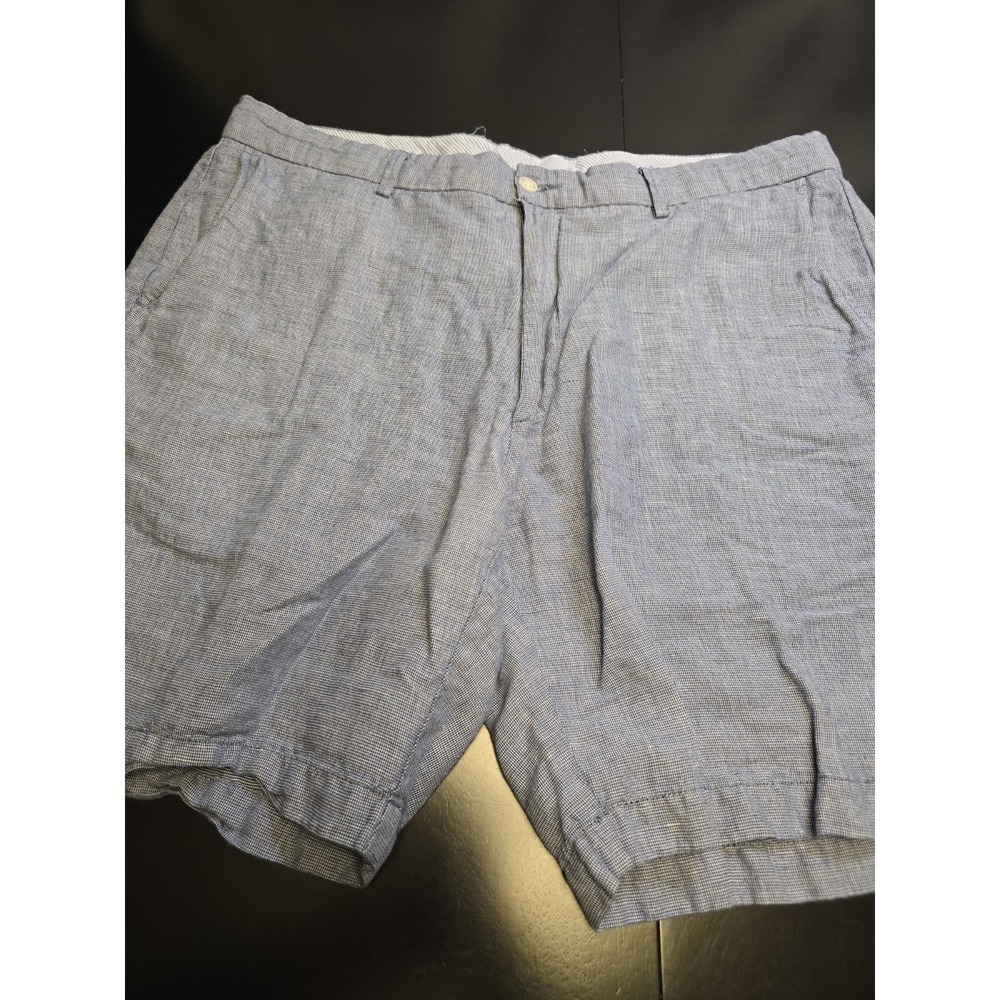 Peter Millar Seaside Linen Cotton Shorts Men's 36 Blue White Micro Check Plaid
